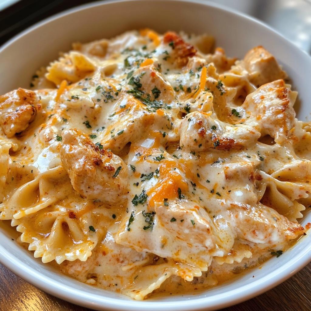 bowtie pasta with creamy cajun chicken and mozzarella cheese sauce