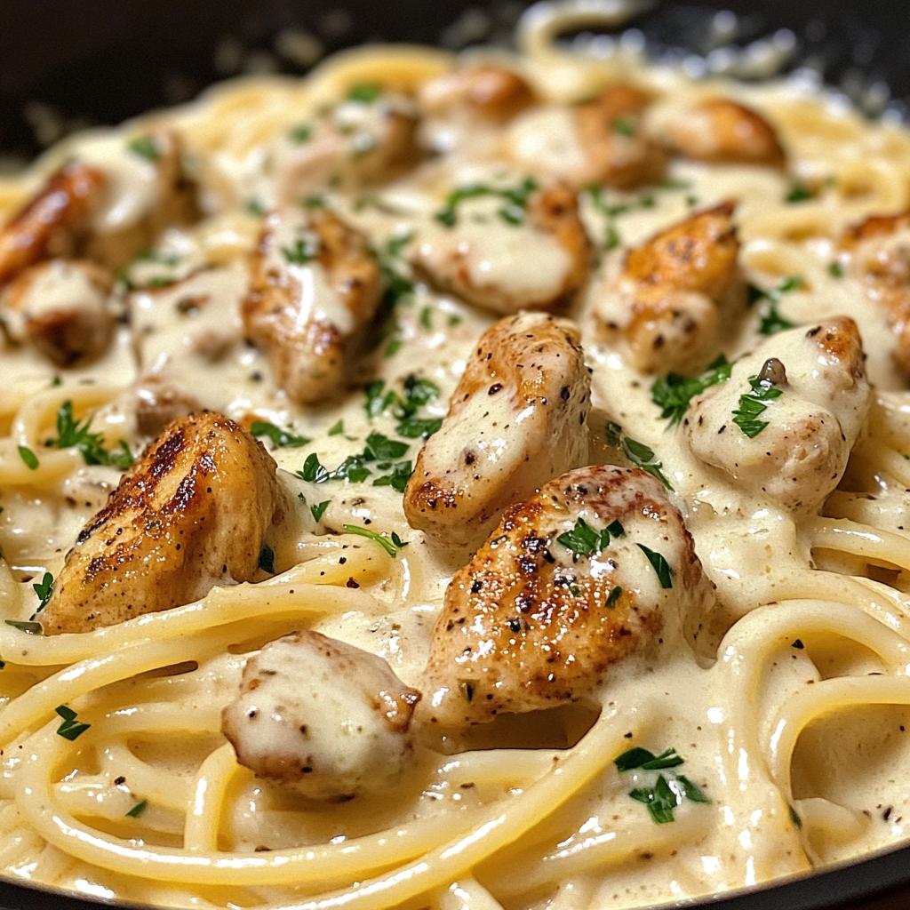 cajun chicken spaghetti in creamy garlic mozzarella sauce