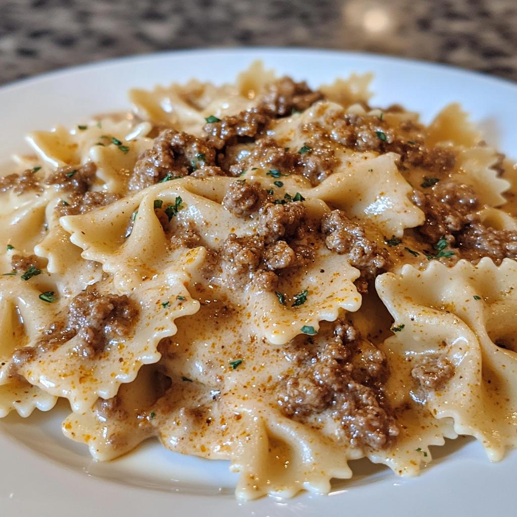 cajun cream cheese alfredo bowties with spiced ground beef