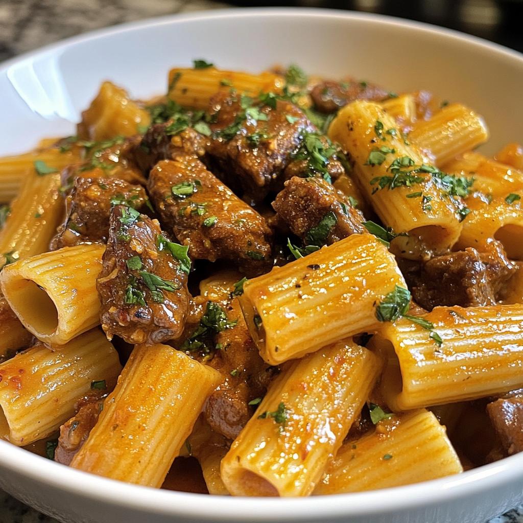 cajun garlic butter linguine with tender beef strips rigatoni