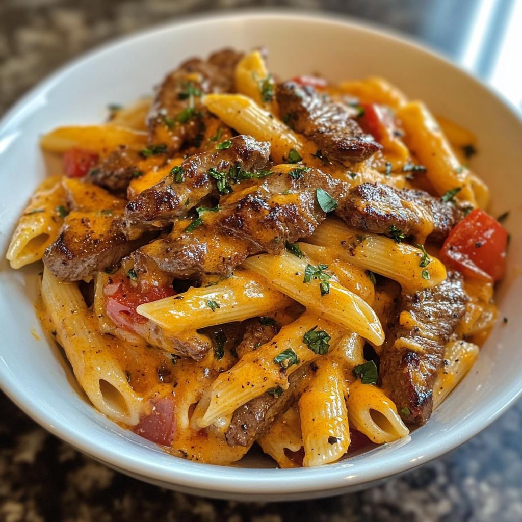 cheesy cajun steak tips penne recipe