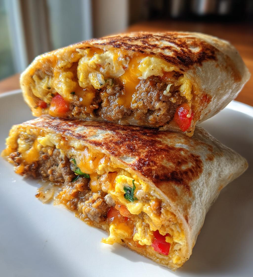 cheesy sausage breakfast burritos