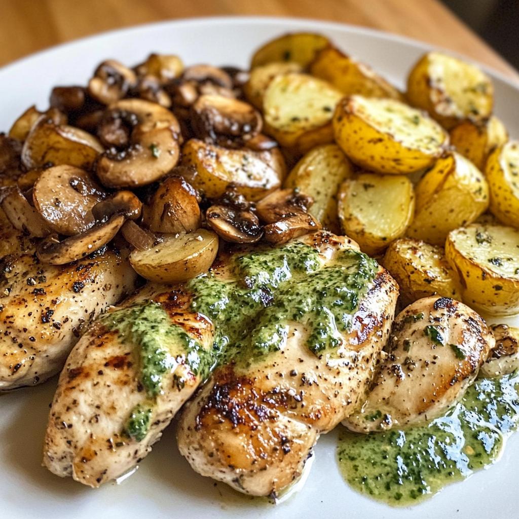 chestnut garlic greek chicken alfredo with sage potatoes mushroom basil pesto cream