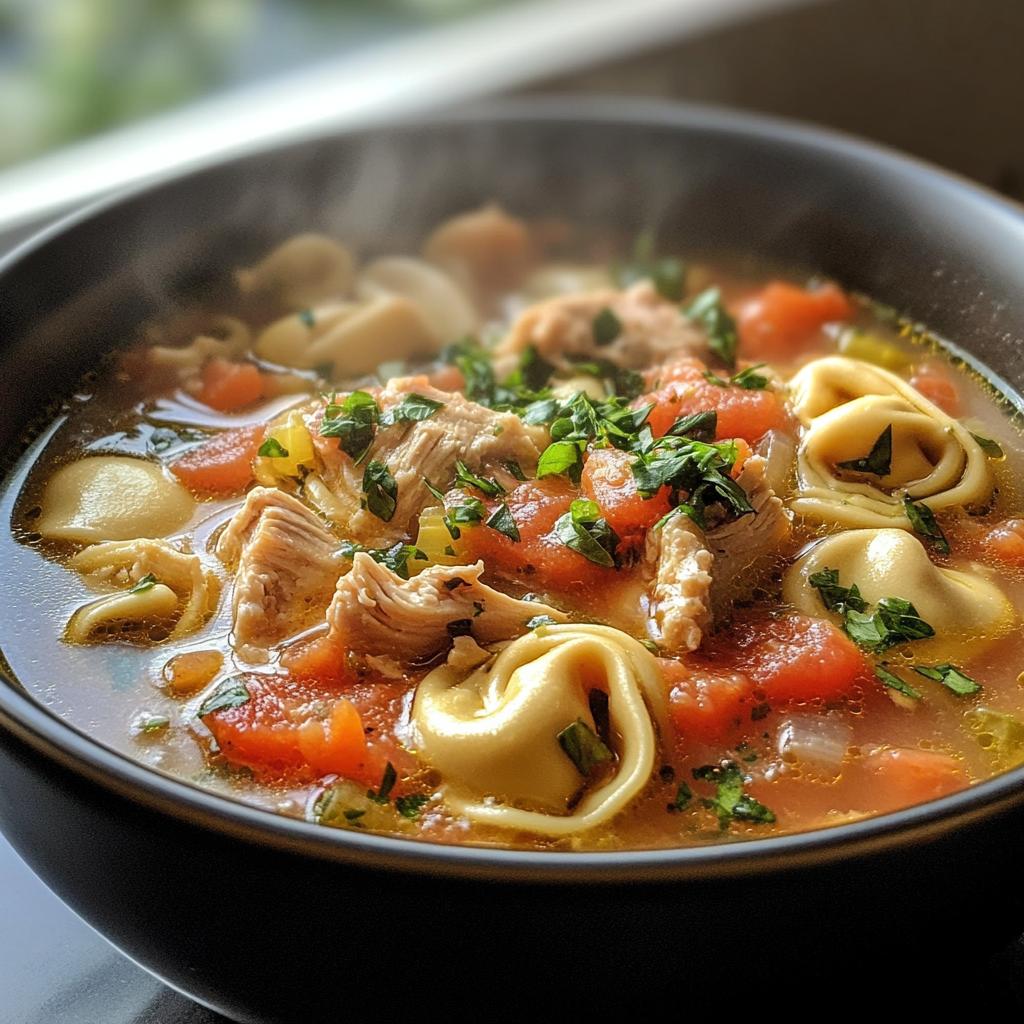 chicken tortellini soup - detail 1