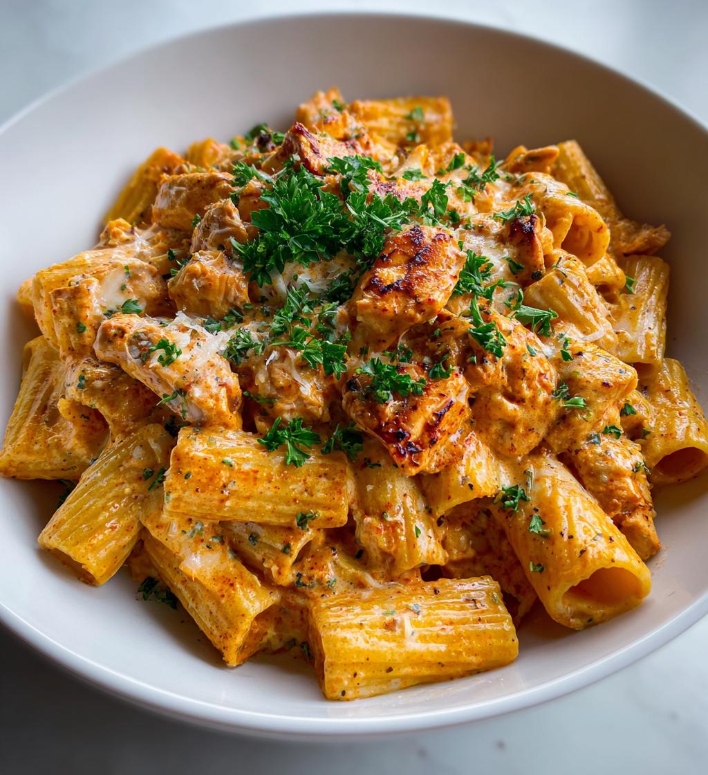 creamy cajun chicken rigatoni with garlic mozzarella sauce