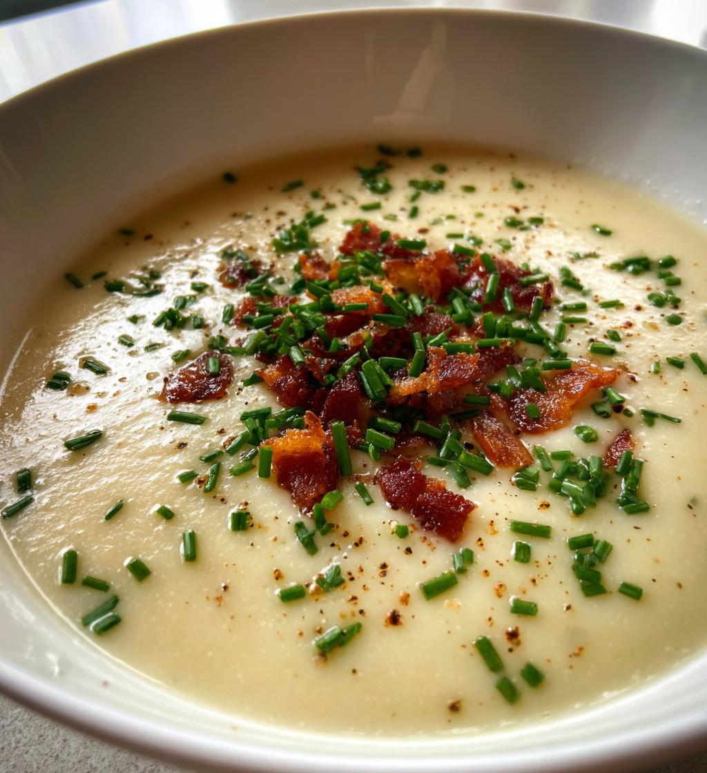 creamy cauliflower and leek soup with bacon and chive recipe - detail 1