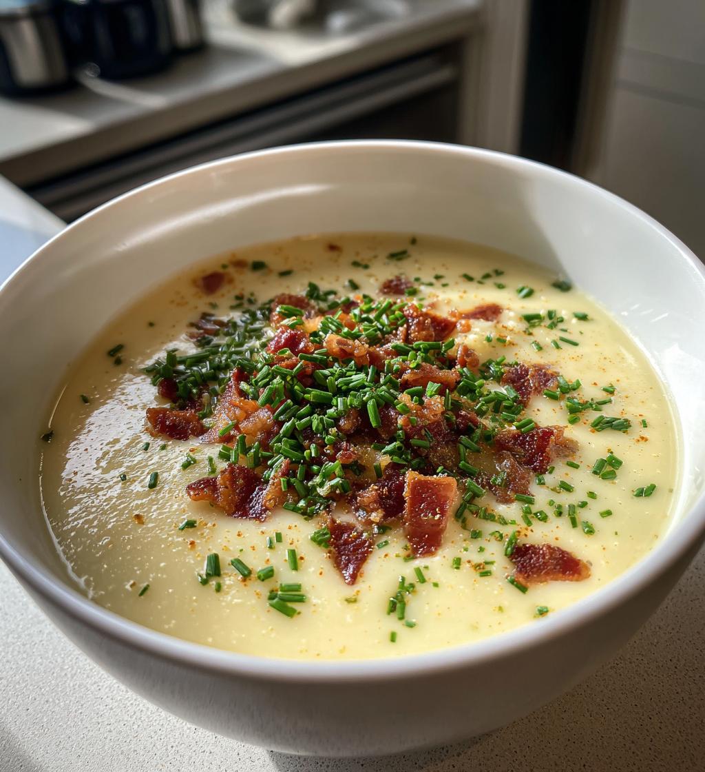 creamy cauliflower and leek soup with bacon and chive recipe