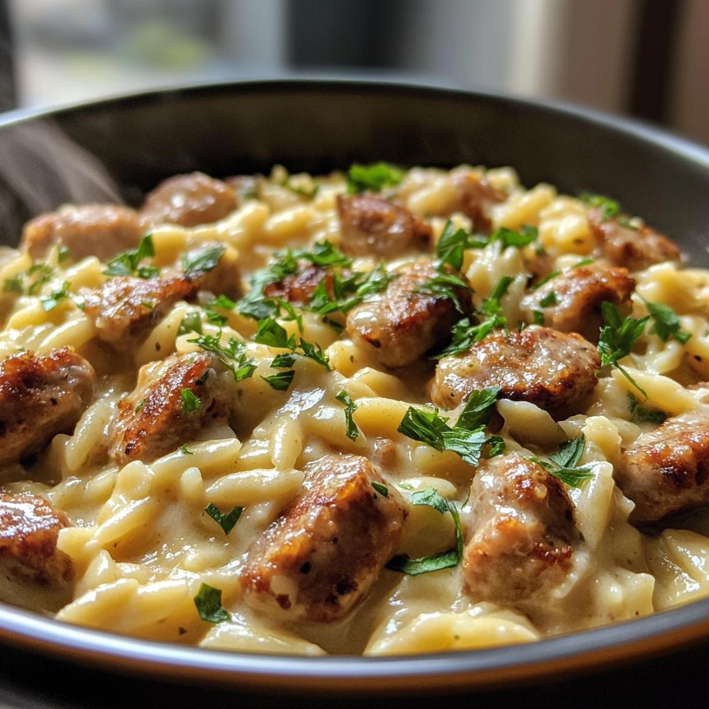 creamy chicken sausage orzo