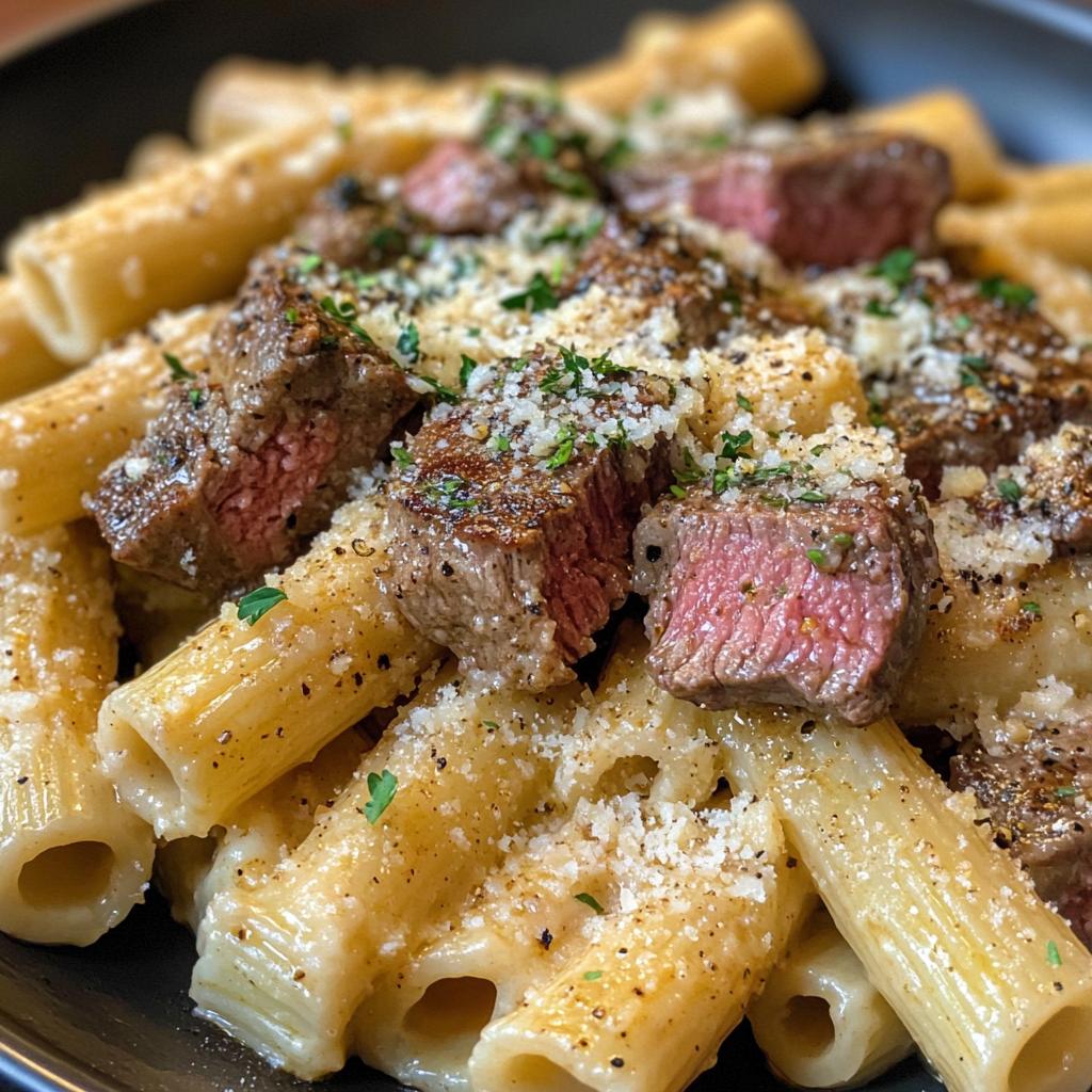 creamy garlic butter steak rigatoni - detail 1