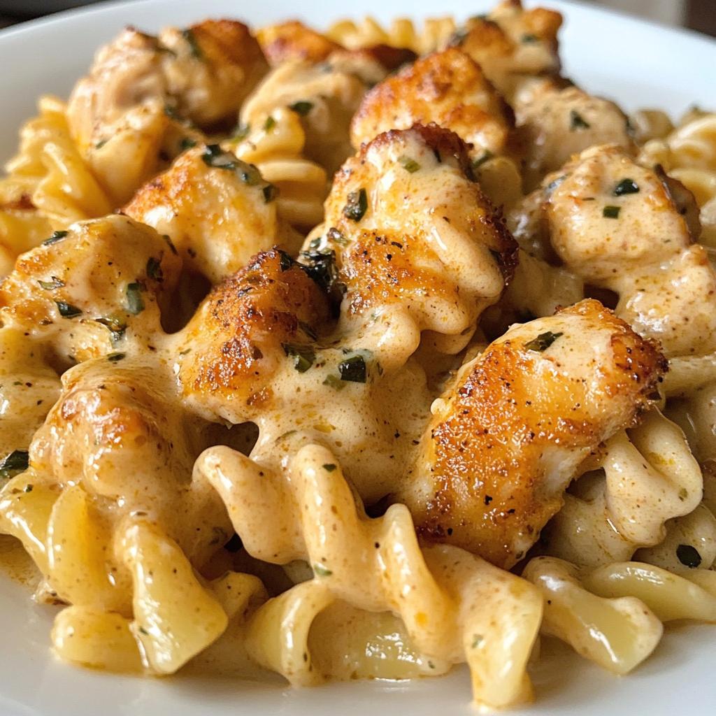 creamy jalapeno garlic chicken bites with twisted cheddar cajun pasta