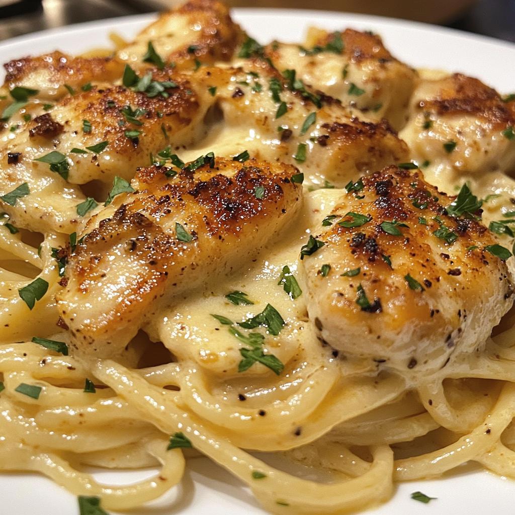 creamy mozzarella chicken linguine in garlic cajun butter