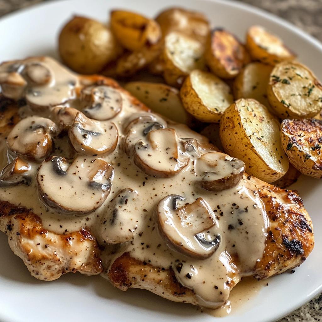 creamy mushroom garlic chicken alfredo hot honey roasted potatoes - detail 1