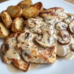 creamy mushroom garlic chicken alfredo hot honey roasted potatoes