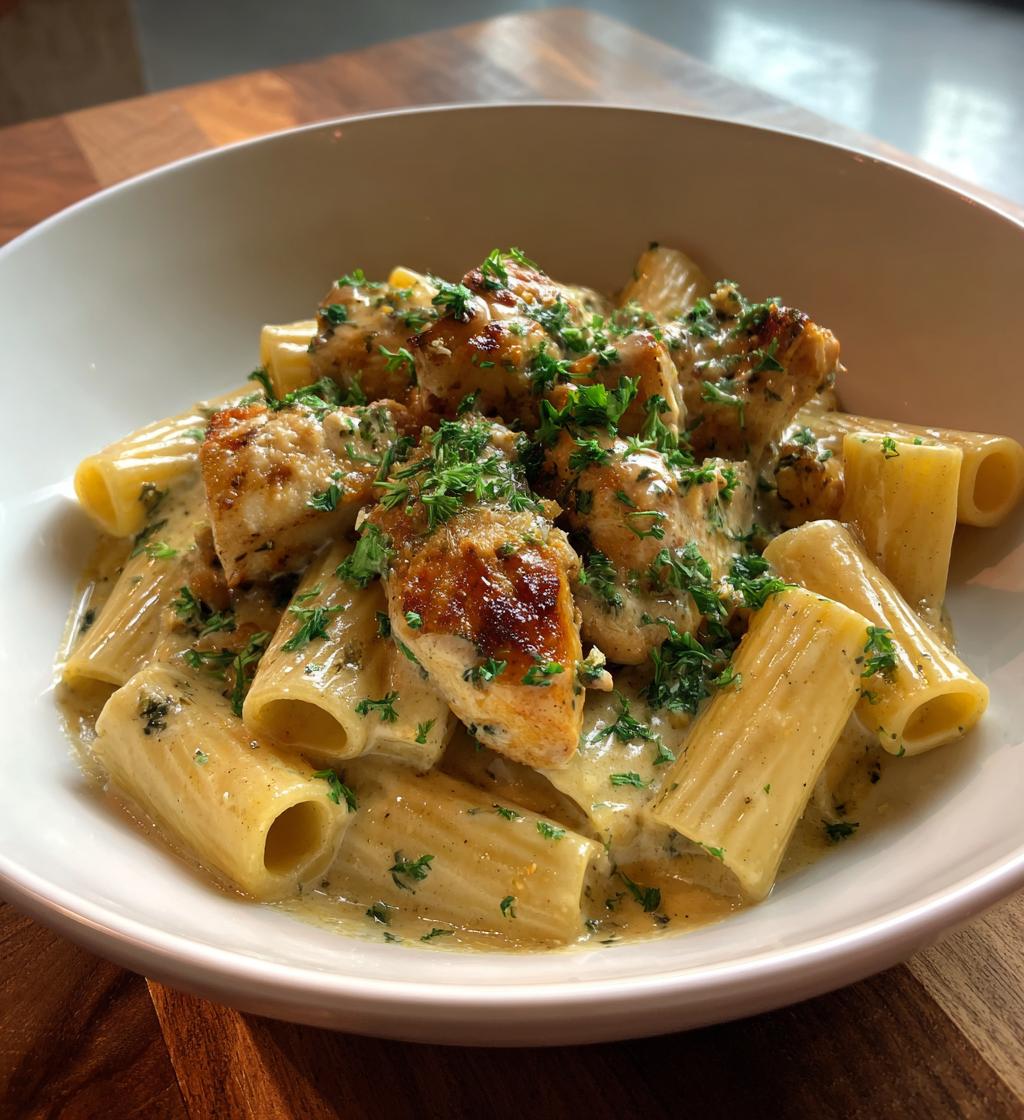 creamy parmesan chicken with rigatoni pasta - detail 1