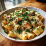 creamy parmesan chicken with rigatoni pasta