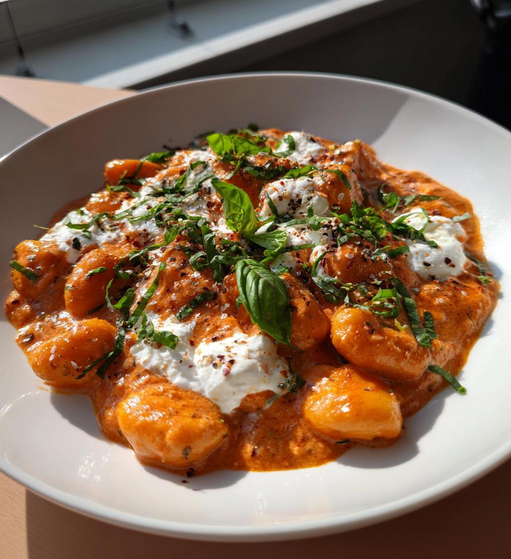 creamy tomato gnocchi with burrata