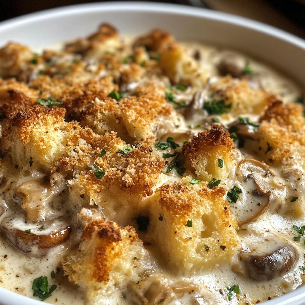 creamy turkey and mushroom casserole with parmesan breadcrumb topping recipe