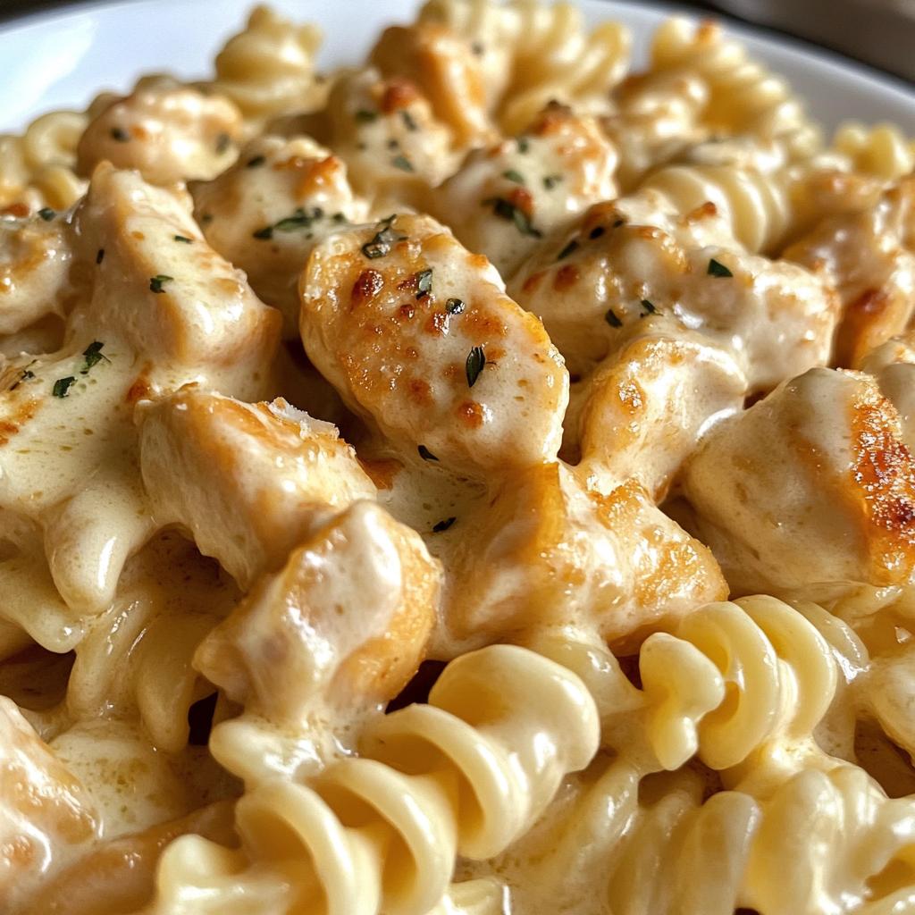 creamy velveeta chicken rotini pasta with mozzarella garlic cheese sauce