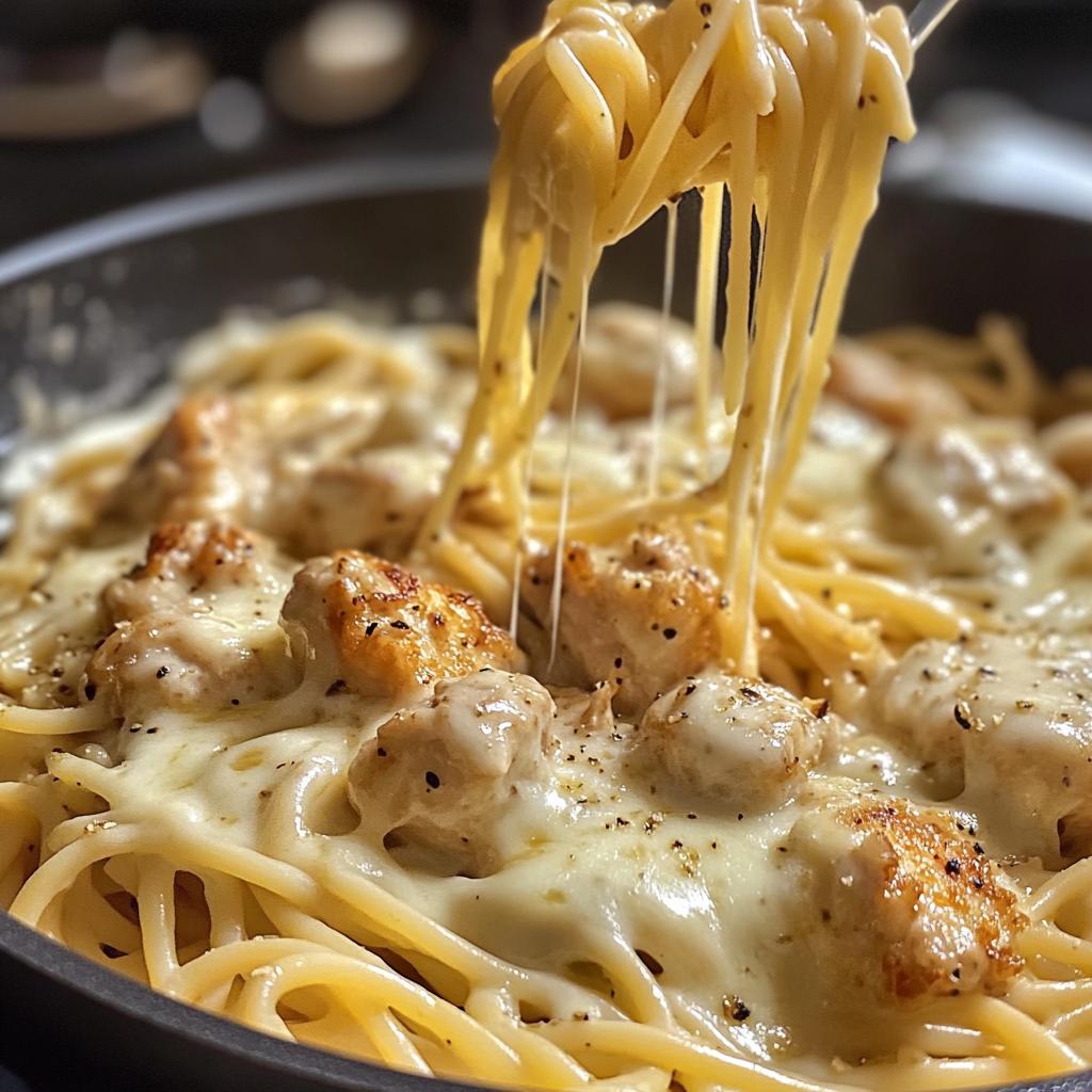 creamy velveeta chicken spaghetti with mozzarella garlic cheese sauce