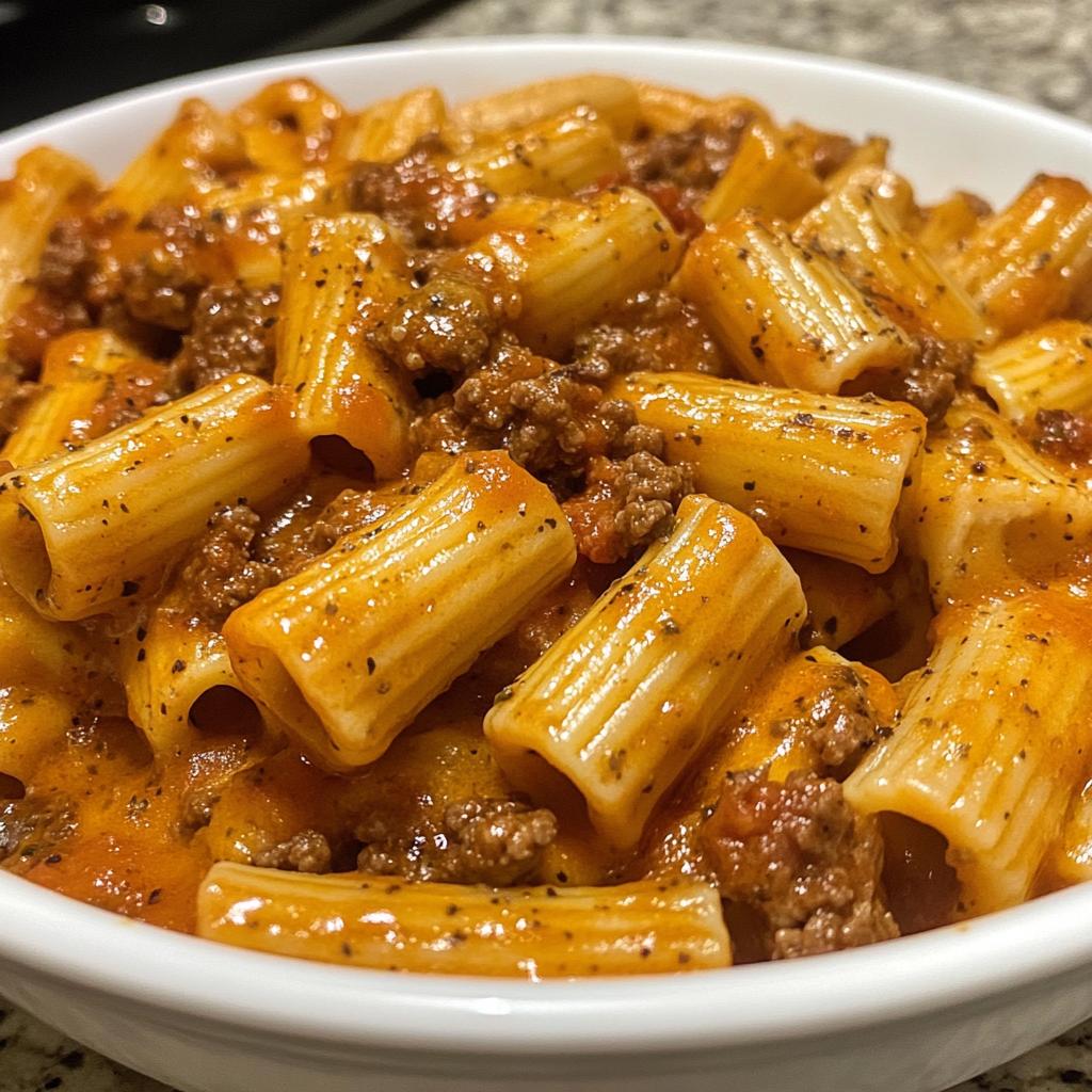 creamy velveeta rigatoni with italian beef marinara