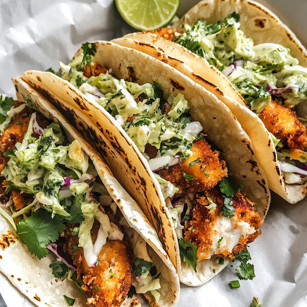 crispy fish tacos with cilantro lime slaw