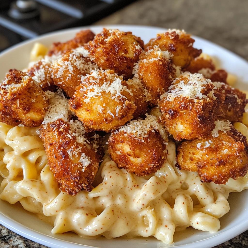 crispy parmesan chicken bites with smoked cajun alfredo gemelli recipe