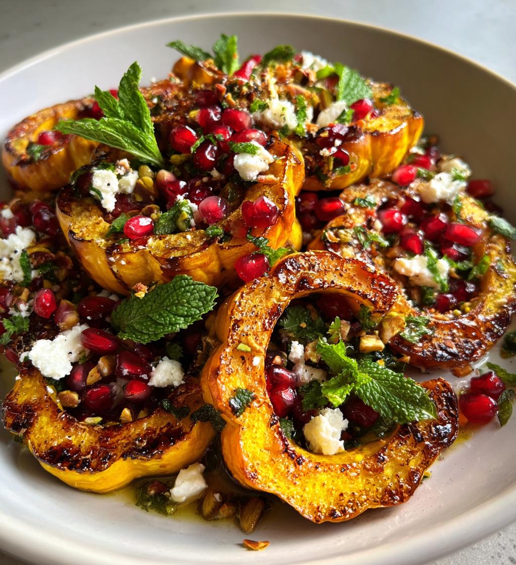 delicata squash salad with pomegranate cranberries pistachios and feta recipe