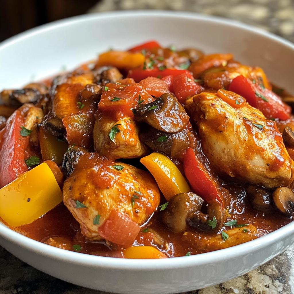 easy chicken cacciatore with red wine mushrooms and bell peppers recipe - detail 1