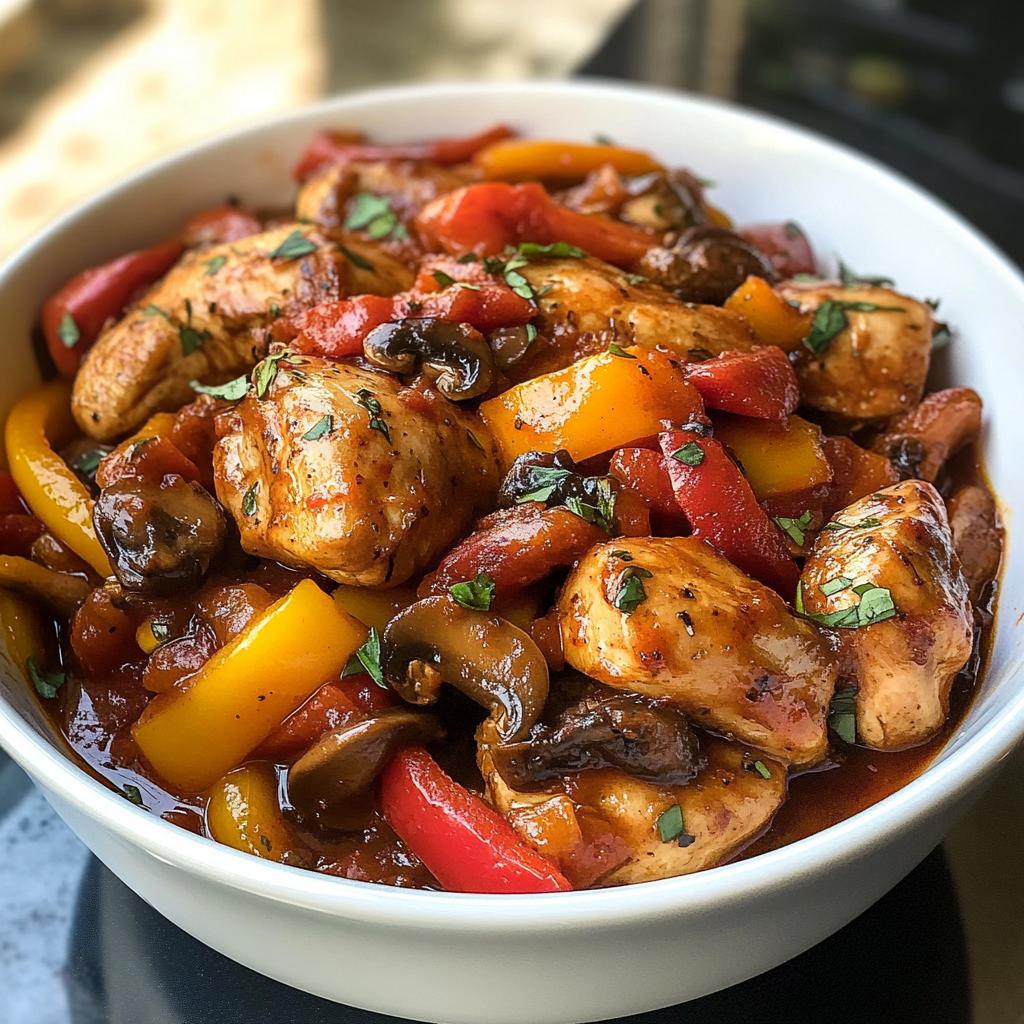 easy chicken cacciatore with red wine mushrooms and bell peppers recipe