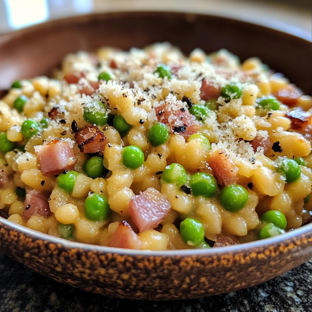 fregola with pancetta peas and parmesan recipe