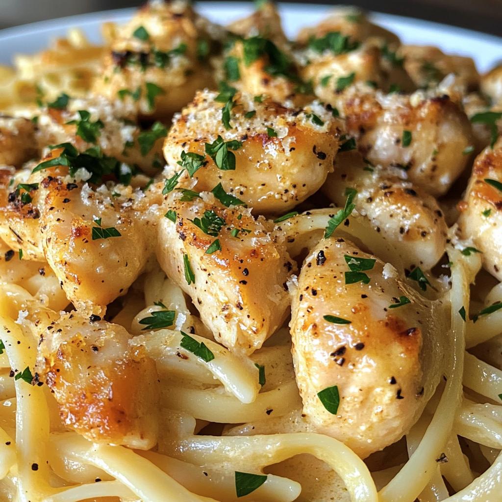 golden garlic butter chicken with creamy parmesan linguine - detail 1