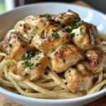 golden garlic butter chicken with creamy parmesan linguine