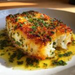 golden seared cod with herb butter sauce