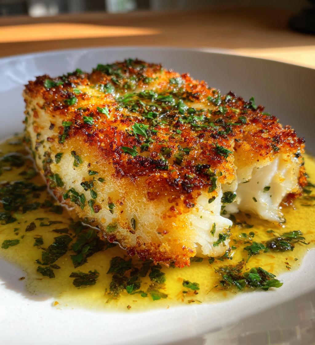 golden seared cod with herb butter sauce