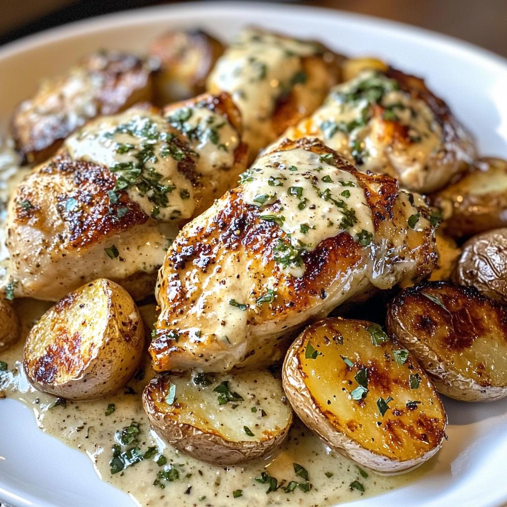 greek chicken alfredo garlic potatoes with spicy hot honey tahini pesto - detail 1