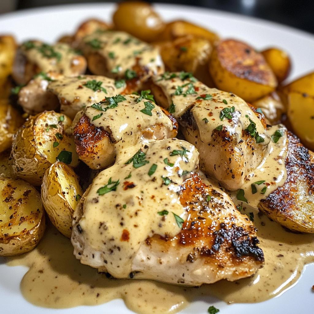 greek chicken alfredo garlic potatoes with spicy hot honey tahini pesto