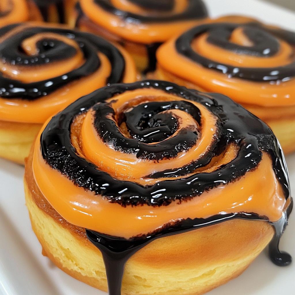 halloween black and orange cinnamon rolls with spooky decorations recipe