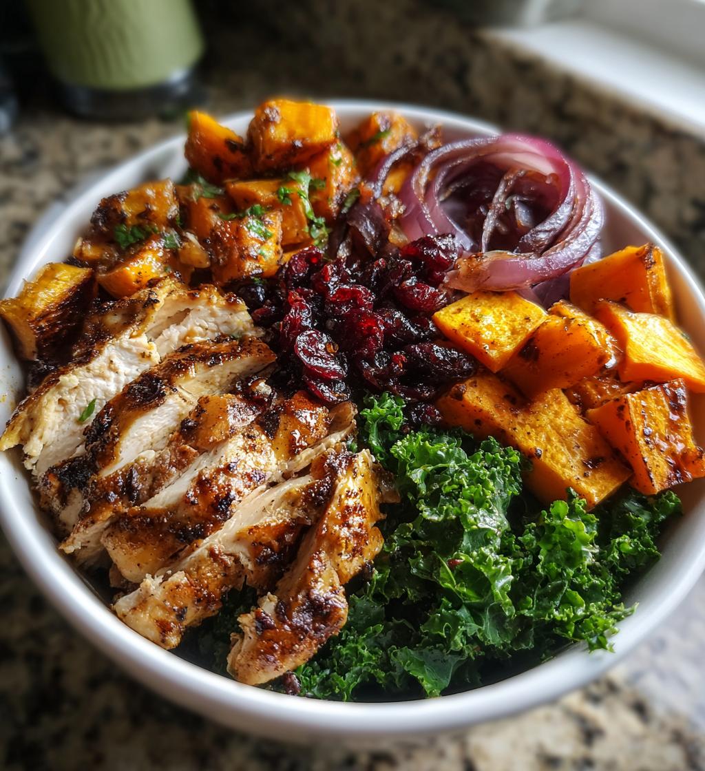 harvest bowls with roasted vegetables chicken cranberries and kale recipe