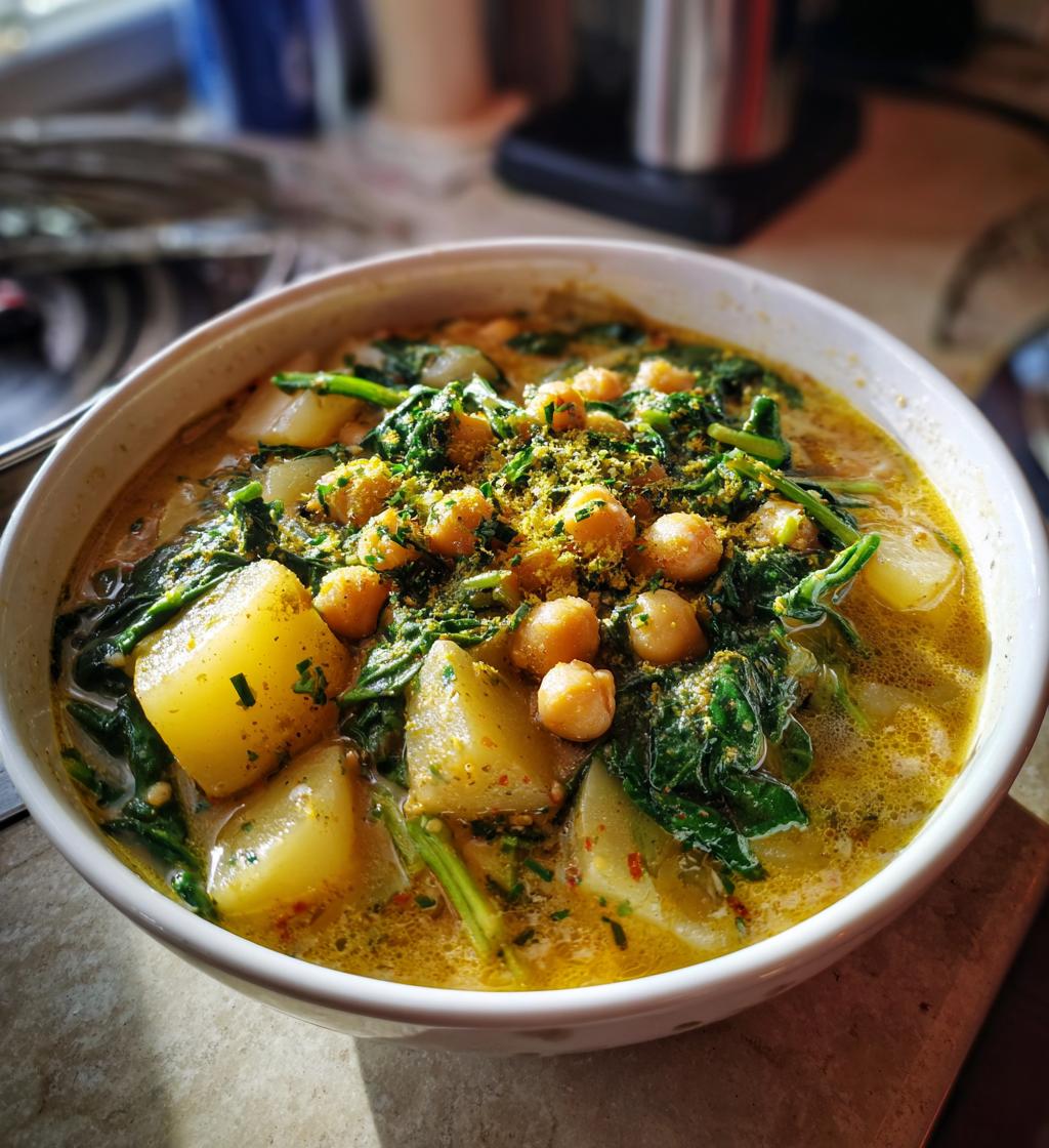 lemony chickpea soup with spinach and potatoes recipe