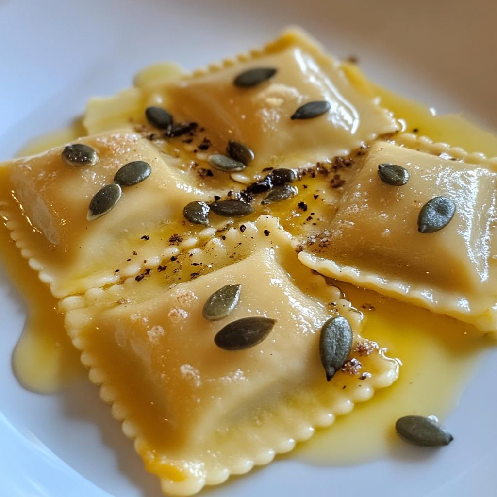 pumpkin ravioli with brown butter and toasted pumpkin seeds recipe