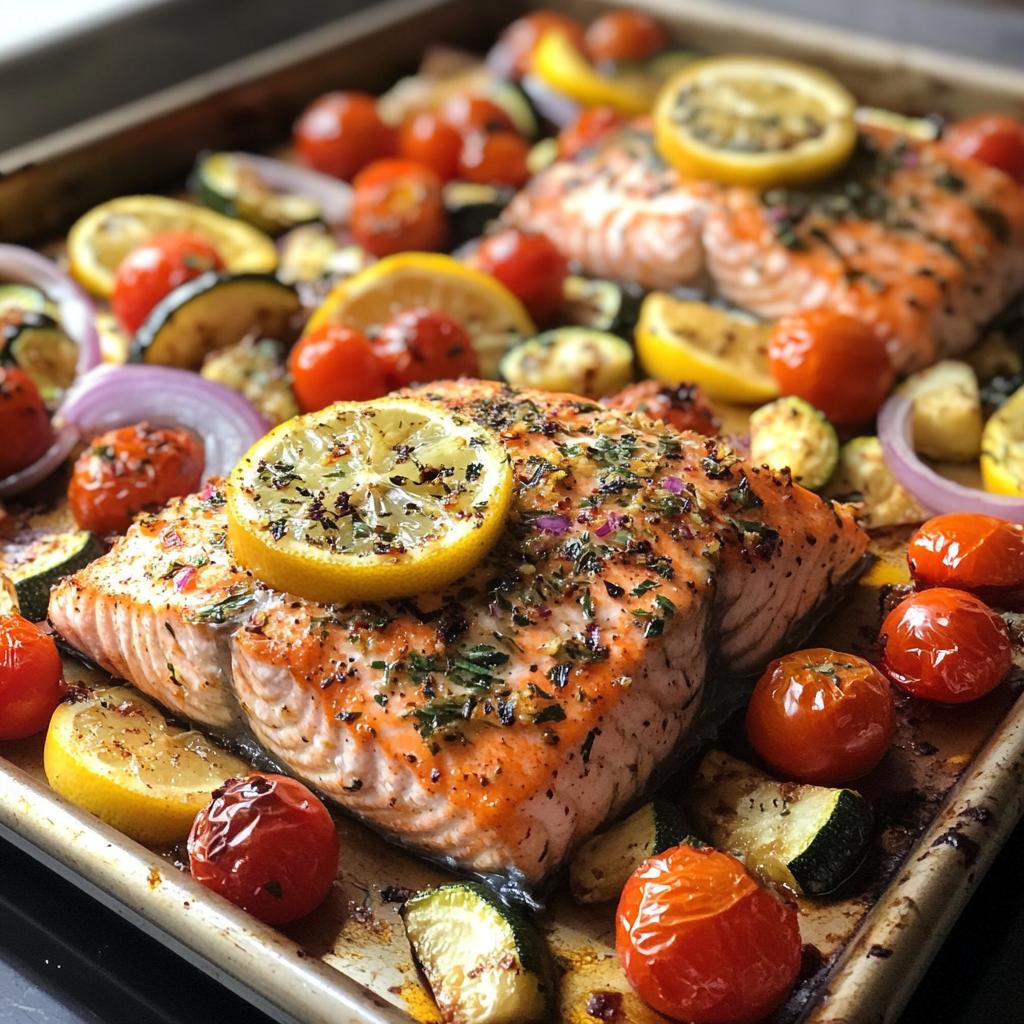 sheet pan baked salmon with vegetables recipe