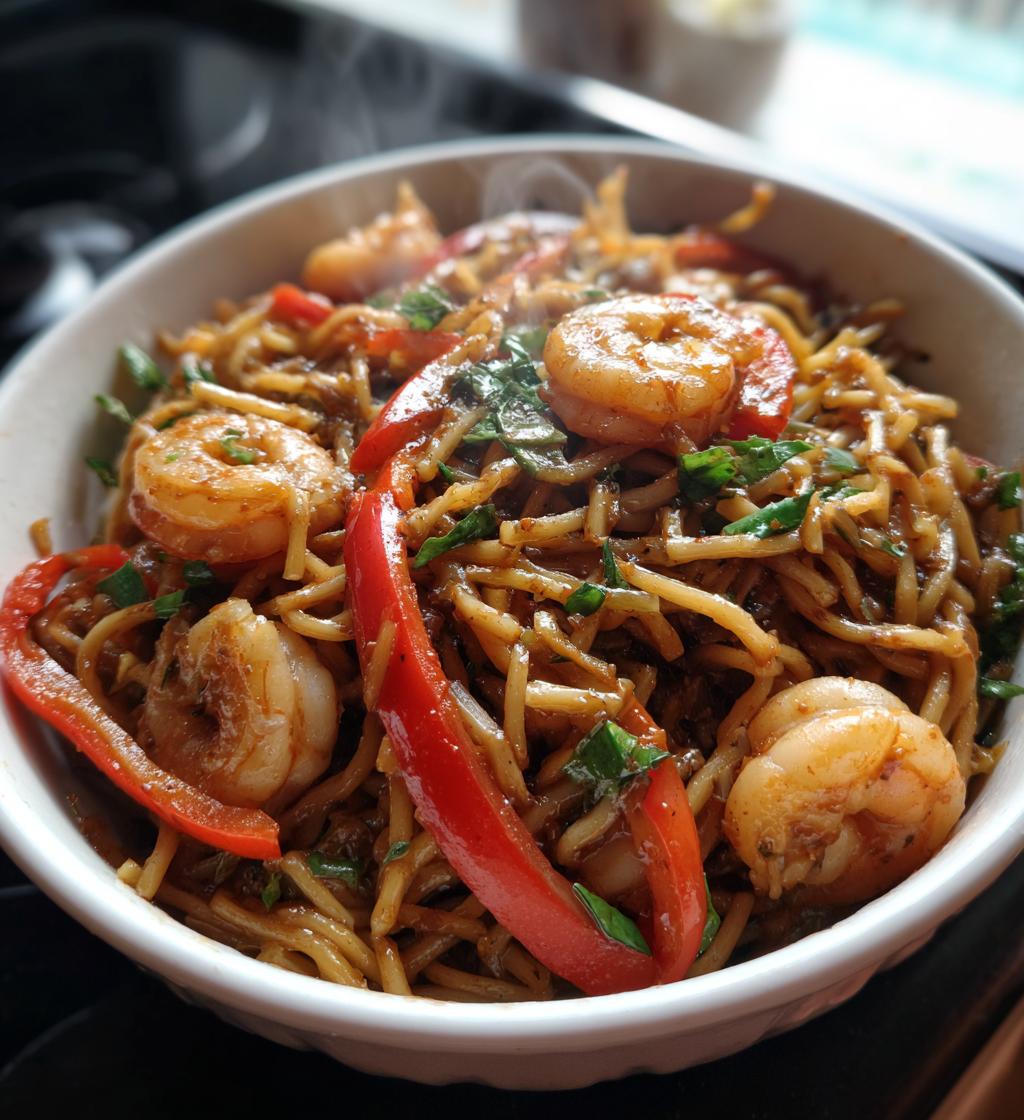 shrimp noodle stir fry - detail 1