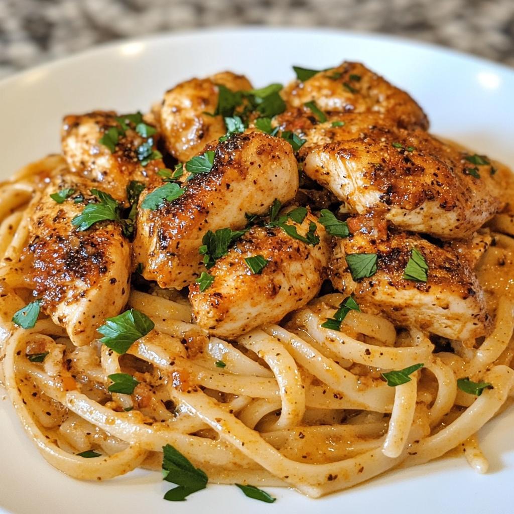 spicy cajun chicken with garlic parmesan linguine