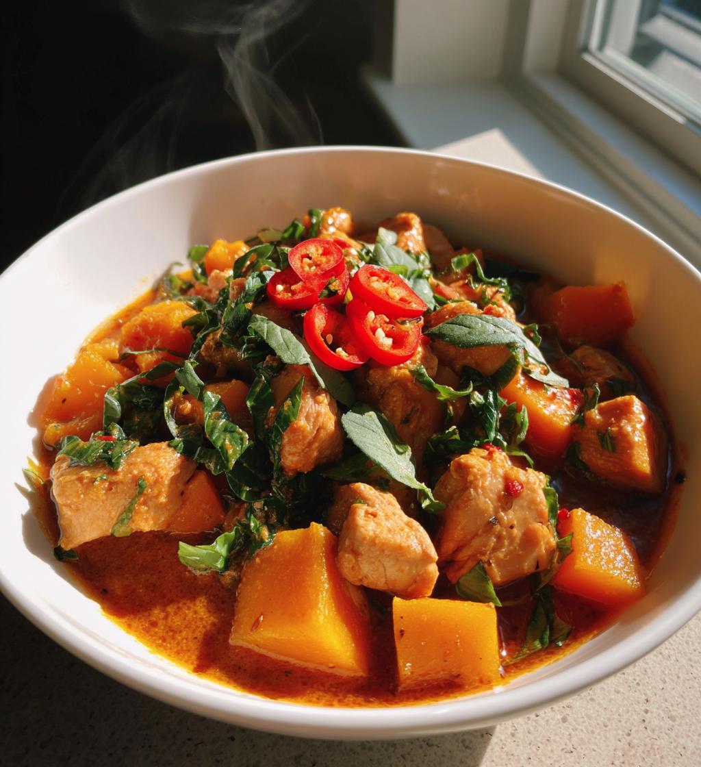 thai red curry with chicken butternut squash and basil recipe - detail 1