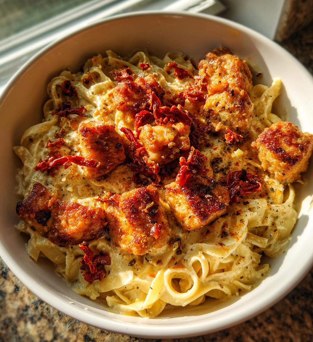 tuscan garlic chicken bites sun dried tomato cajun alfredo pasta