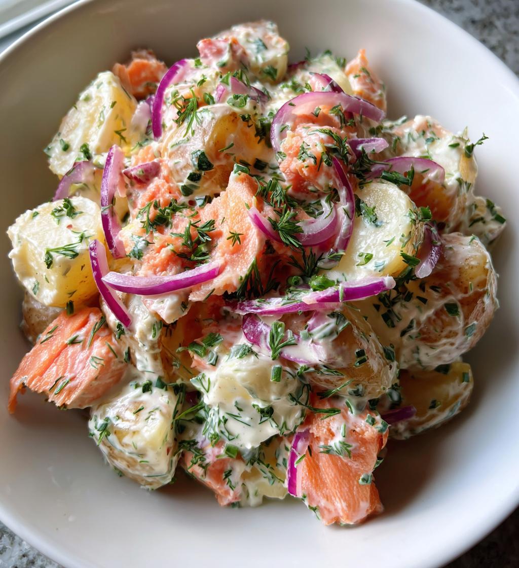 Aardappel-slaatje met zalm