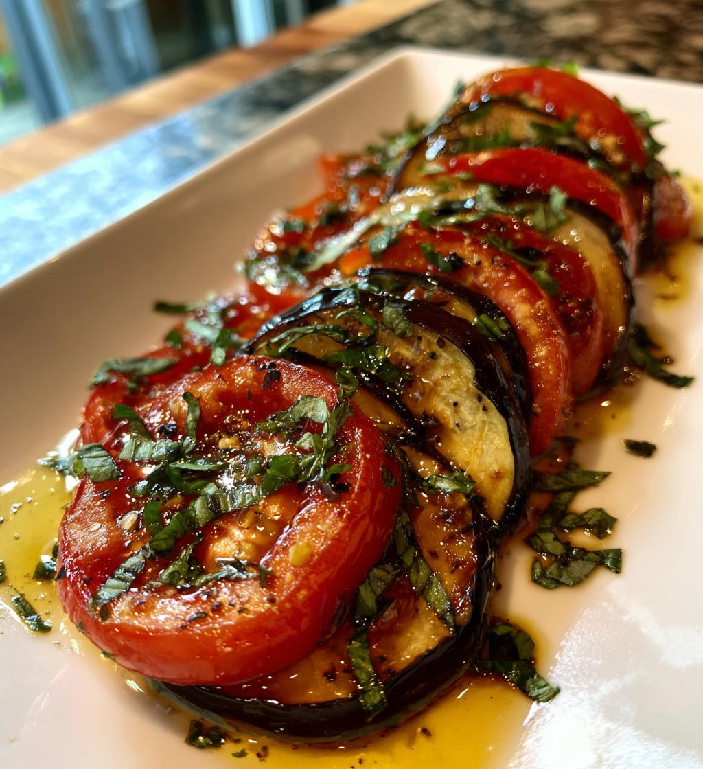 Aubergine met tomaat en basilicum - detail 1