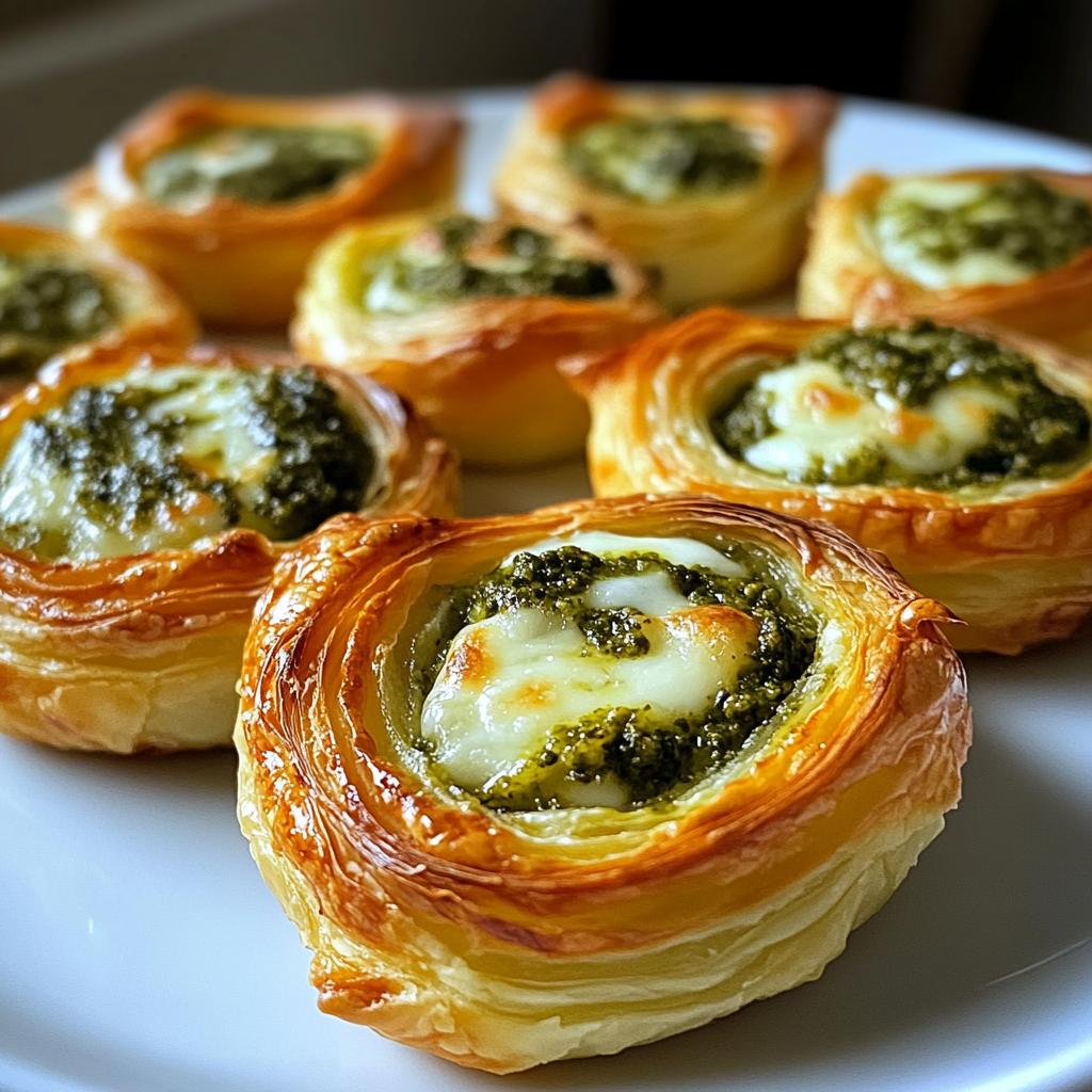 Bladerdeeghapjes met pesto