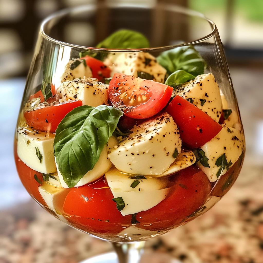 Caprese in glaasje (tomaat, mozzarella, basilicum) - detail 1