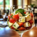 Caprese in glaasje (tomaat, mozzarella, basilicum)